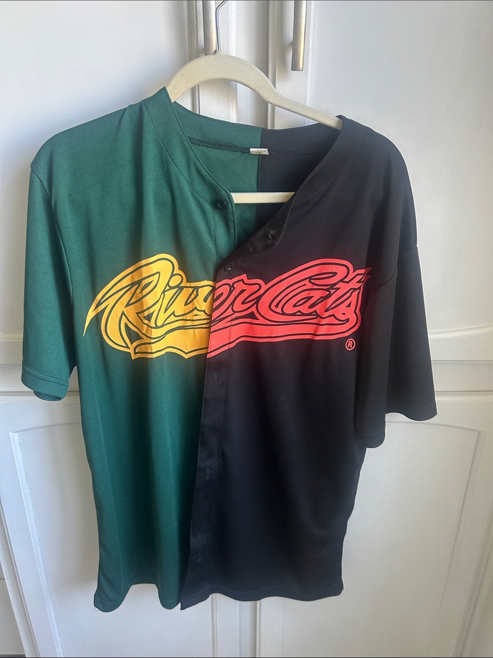 Source Unknown Green & Black RiverCats Baseball Jersey with Yellow & Red Logo
